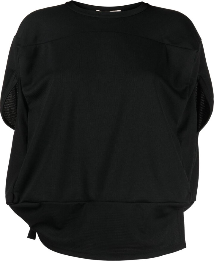 Monki ribbed boat neck long sleeve top with slits in black
