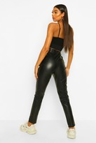 Thumbnail for your product : boohoo Tall Leather Look Split Front Skinny Trousers