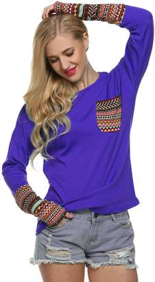 ACEVOG Women's Casual Loose Tops Long Sleeve Print T-Shirt Blouse XL