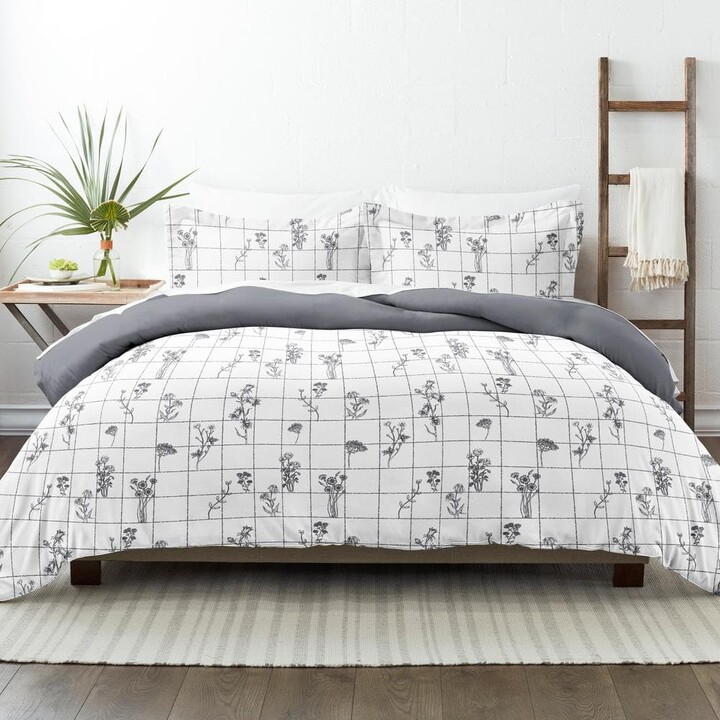 Becky Cameron Premium Ultra Soft Gray Flower Field Pattern Reversible King Microfiber 3-Piece Duvet Cover Set