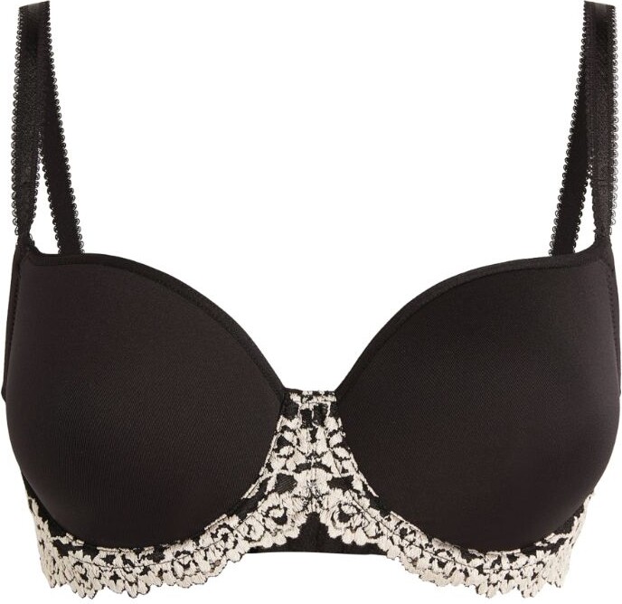 Victoria's Secret Black Lace over Nude Lined Perfect Coverage Bra 34DD Size  undefined - $21 - From Margo