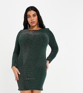Thumbnail for your product : Fashionkilla Plus glitter ruched front mini dress with shoulder pads in emerald green