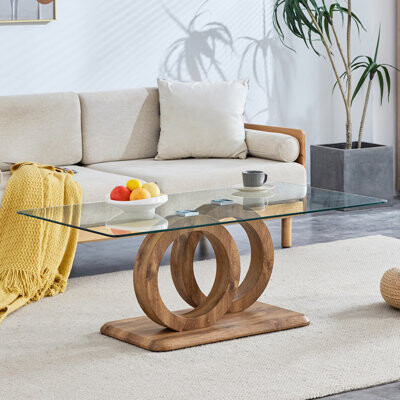 Ivy Bronx Modern Style Glass Top MDF Coffee Table With Base, Suitable For Living Rooms And Lounge Areas, With Product Dimensions Of 47.2*25.6*17.8Inches.