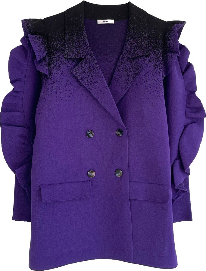 Arto. Black / Purple Eco Double-Breasted Knit Blazer With Detachable Ruffles Sleeves - Purple