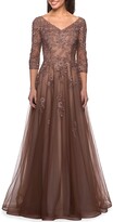 Thumbnail for your product : La Femme Floral Lace & Tulle A-Line Gown