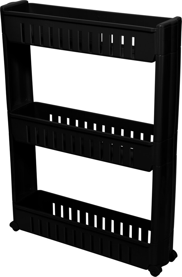 Simplify 3 Tier Slim Slide Out 21.4" L Plastic Storage Cart in Matte Black