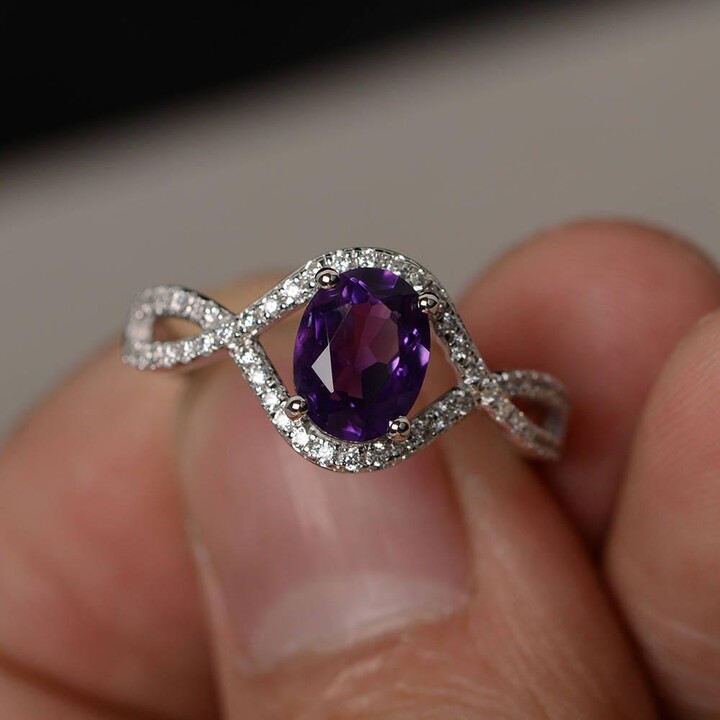 Etsy Natural Amethyst Ring Silver Oval Shaped Engagement Infinity Purple Gemstone