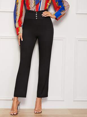 Shein Button Front Zip Back Straight Pants