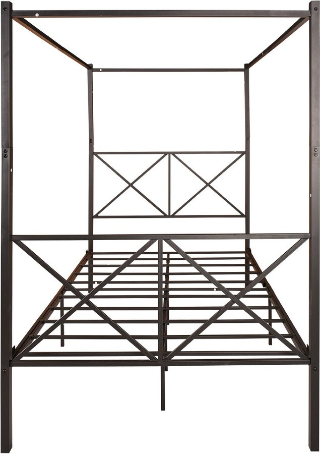 unbrand Full Size Metal Canopy Bed Frame, Platform Bed Frame with X