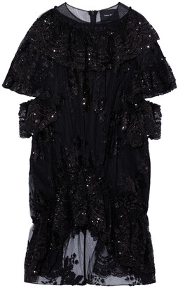 Simone Rocha Asymmetric ruffled sequined tulle dress - Black - UK 6 -  ShopStyle