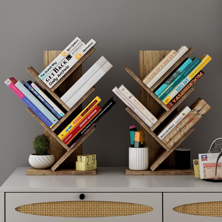 Toswin Tree Shape Bookshelf 4 Tiers Open Floor Bookshelf Mini Desktop ...
