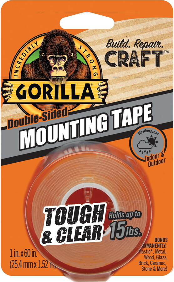 Gorilla Tough & Clear Double-Sided Mounting Tape, 60" Roll-1 Pack/ Model 6065201, New