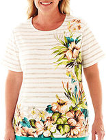 Thumbnail for your product : Alfred Dunner Ipanema Short-Sleeve Striped Floral Border Top - Plus