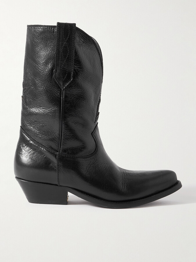 Golden Goose Low Wish Star Textured-leather Cowboy Boots - Black