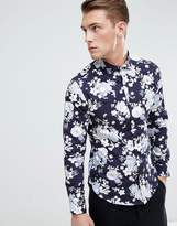 Thumbnail for your product : Moss Bros Extra Slim Shirt In Navy With Floral Print