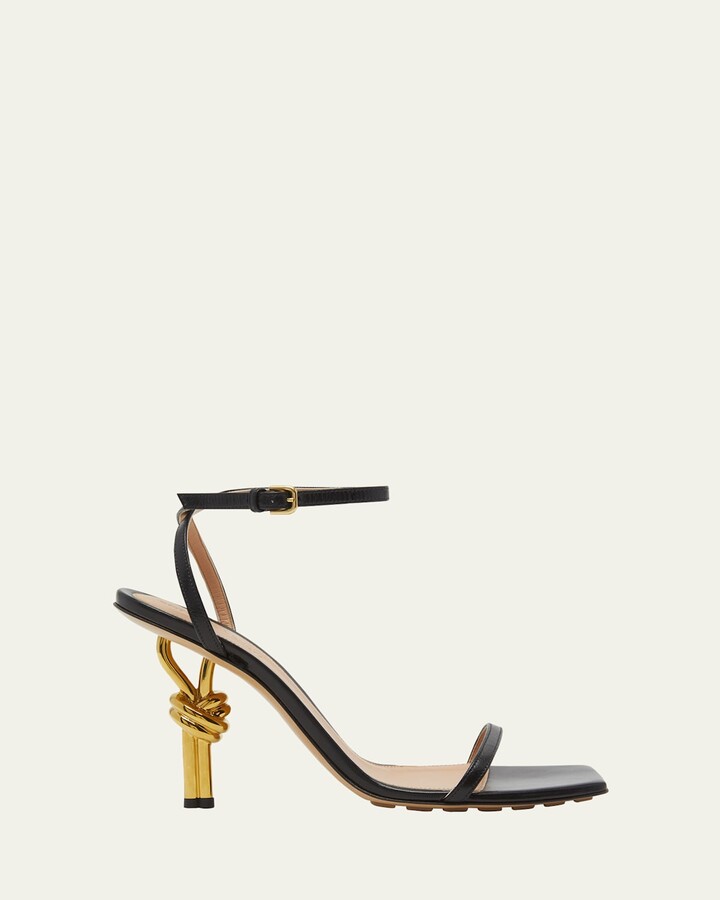 Bottega Veneta Leather Knot-Heel Ankle-Strap Sandals