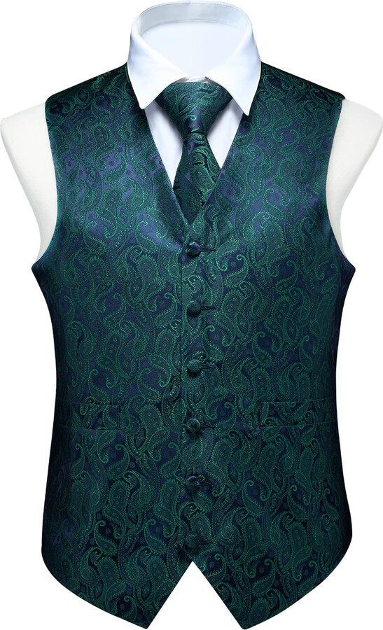 FAIMO Dark Green Waistcoat Mens Paisley Floral Jacquard Waistcoat with