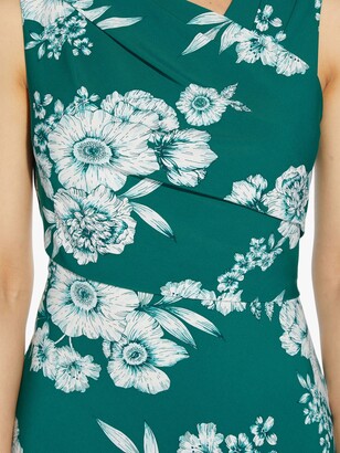 Adrianna Papell Floral Print Asymmetric Neck Bias Cut Dress, Teal/Multi