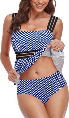  SuperPrity Women High Rised Tummy Tuck Swimsuits Self Tie  Tankini Bathing Suit For Women