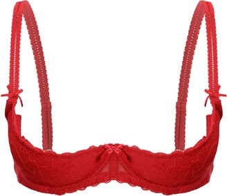 CHICTRY Women's Strappy Lace 1/2 Cup Demi Bra Underwire Lift Up
