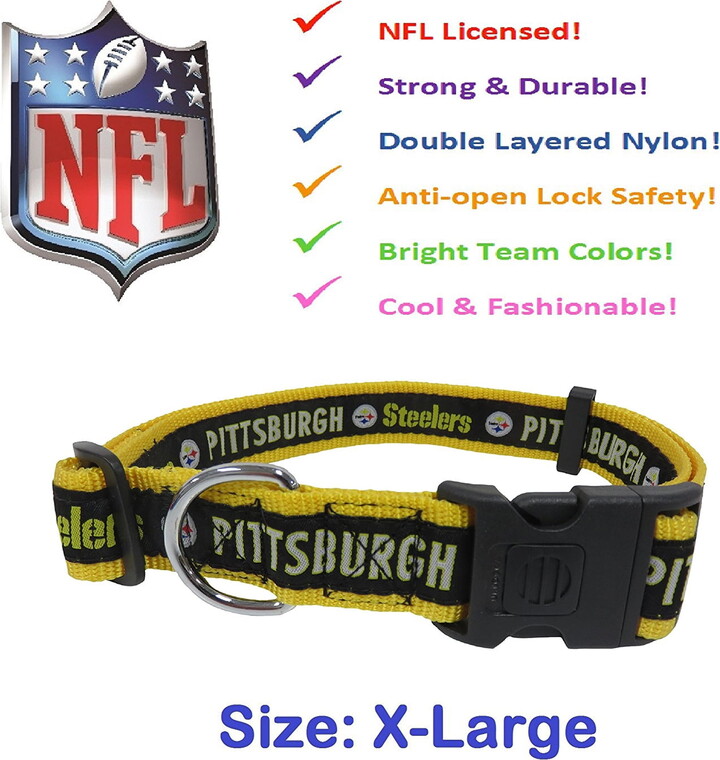 Pets First NFL Pittsburgh Steelers Dog Collar - Heavy-Duty, Durable & Adjustable Football Collar for Dogs/ CATS - Extra Large