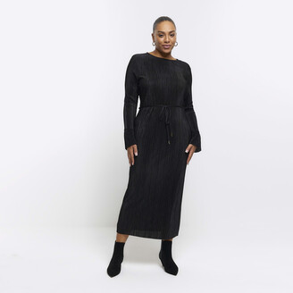 River Island Womens Plus Black Plisse Bodycon Midi Dress