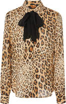 Thumbnail for your product : Frame Denim Pussy Bow Leopard Print Silk Chiffon Blouse