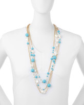 Thumbnail for your product : Kenneth Jay Lane Three-Row Turquoise-Hue & Pearly Bead Necklace