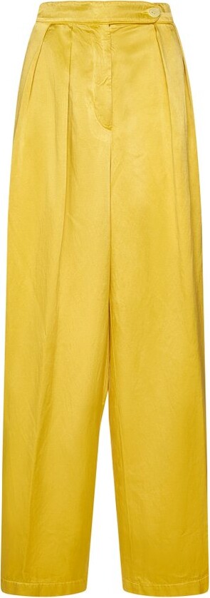 Yellow Dries Van Noten Wide-leg Pleated Cotton Shorts in Beige Womens Shorts Dries Van Noten Shorts 