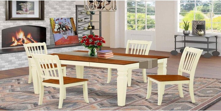 East West Furniture 5-Piece Rectangle Buttermilk & Cherry Finish Solid Wood Top Dining table with 4 Chairs with Slat Back