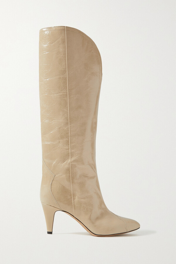 Isabel Marant Lestany Crinkled-leather Knee Boots - Neutrals - ShopStyle