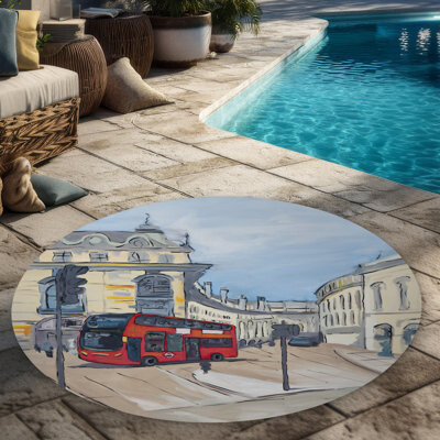 Begin Edition International Inc. Piccadilly Circus Red Livingroom Round Outdoor Area Rug | Home Decor