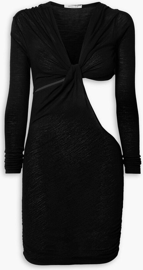 LaQuan Smith Twist-front cutout wool mini dress