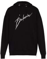 Thumbnail for your product : Balmain Logo Printed Cotton Hooded Sweatshirt - Mens - Black