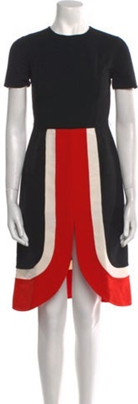 Michael Kors Collection A-Line Dress Black Colorblock Pattern Short Sleeve with Crew Neck Concealed Zip Closure at Back