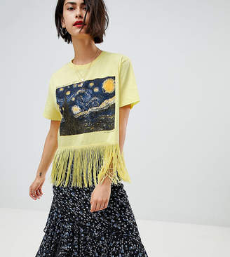Reclaimed Vintage inspired print t-shirt with fringing