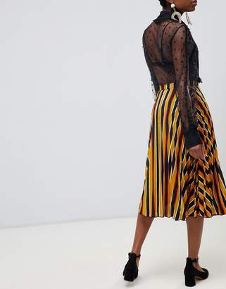 Glamorous Petite midi skirt in pleated bold stripe