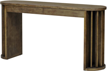 Ebern Designs U_Style 59-Inch Long Console Table,Oak Veneer Sofa Table,Curved And Straight Line Design,Behind The Couch, Farmhouse Entryway Table For Entrance, Hall