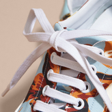 Thumbnail for your product : Burberry Peony Rose Print Canvas and Leather Trainers