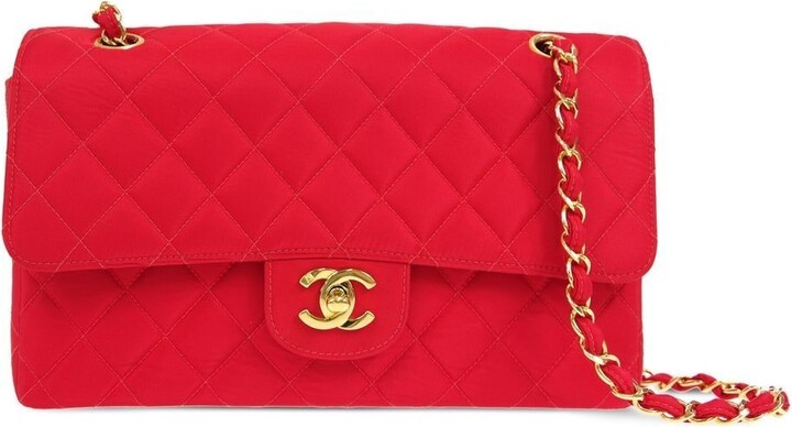 Red Chevron Quilted Lambskin Square Mini Flap Bag Gold Hardware, 1994-1996