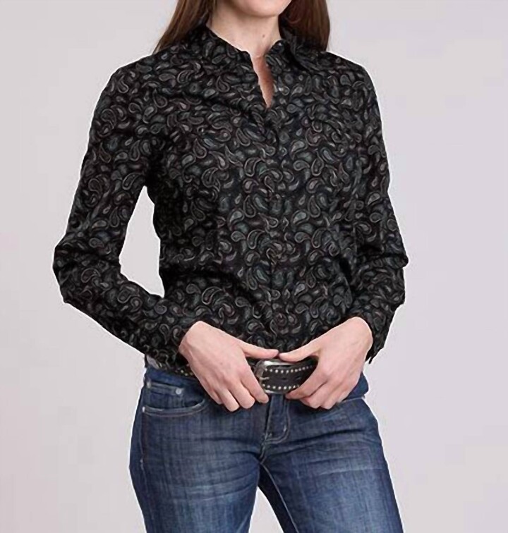 Roper Paisley Stamp Long Sleeve Shirt In Black