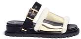 Thumbnail for your product : Sacai Buckled leather and mirror shearling slide sandals
