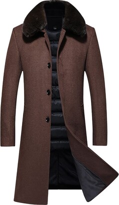 YAOTT Mens Wool Coat with Down Inner Long Casual Wool Trench Coat Winter  Warm Woolen Business Jacket Single Breasted Duffle Coat with Removable Fur  Collar Elegant Long Peacoat Wool Overcoat Color B