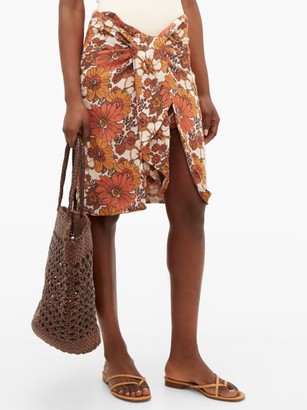 Dodo Bar Or Mosa Tie-front Floral-print Cotton Skirt - Brown Print