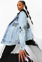 Thumbnail for your product : boohoo Denim Printed Jacket With Hood
