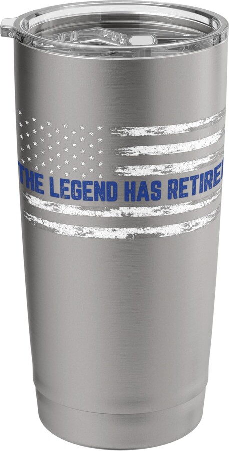 Retired Police Officer Senior Cop Law Enforcement Police Officer Legend Retired US Flag Blue Line Retirement Stainless Steel Insulated Tumbler