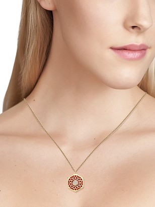 Birks Bee Chic 18K Yellow Gold, Diamond & Red Enamel Medium Hexagon Pendant Necklace