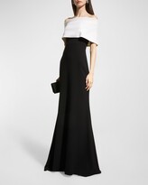 Thumbnail for your product : Lela Rose Off-the-Shoulder Two-Tone Gown