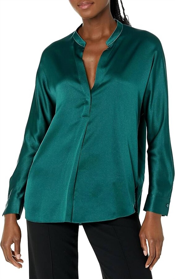 Band Collar Blouse In Deep Kelp