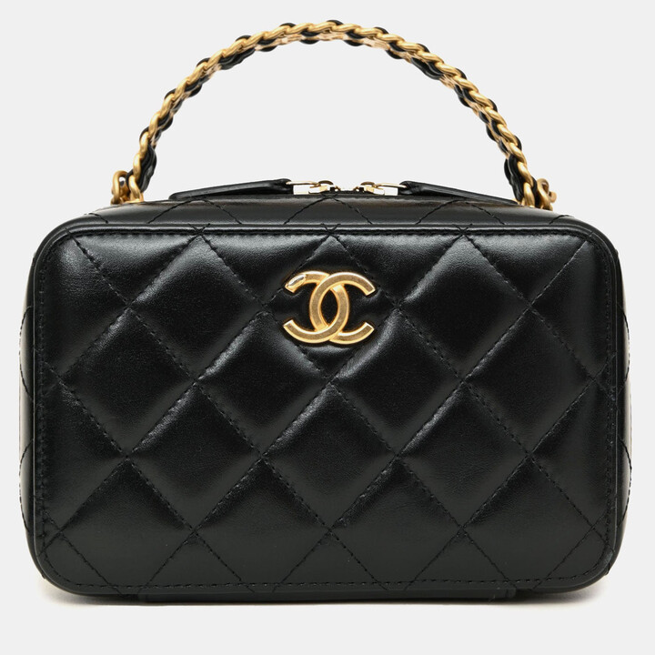 Chanel Black Leather Mini Top Handle Vanity Crossbody